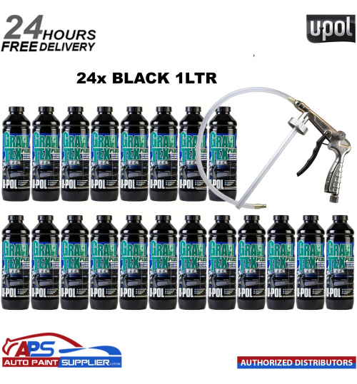 24X U-POL GRAVITEX PLUS HS STONE CHIP COATING PROTECTER 1L BLACK WITH GUN